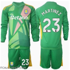 Aston Villa Emiliano Martinez #23 Portiere Prima Maglia Bambino 2024-25 Manica Lunga (+ Pantaloni corti)
